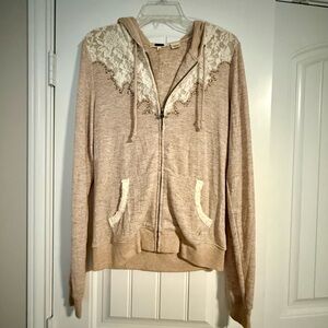 Miss Me Tan Lace Accent Hoodie